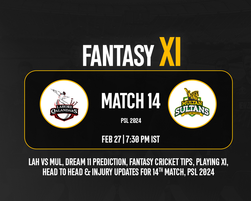 LAH vs MUL (Lahore Qalandars vs Multan Sultans), Match 14 for Pakistan Super League 2024 Dream11 Prediction Today’s Match, Pitch Report, Playing XI, Team News – Fantasy Mentor