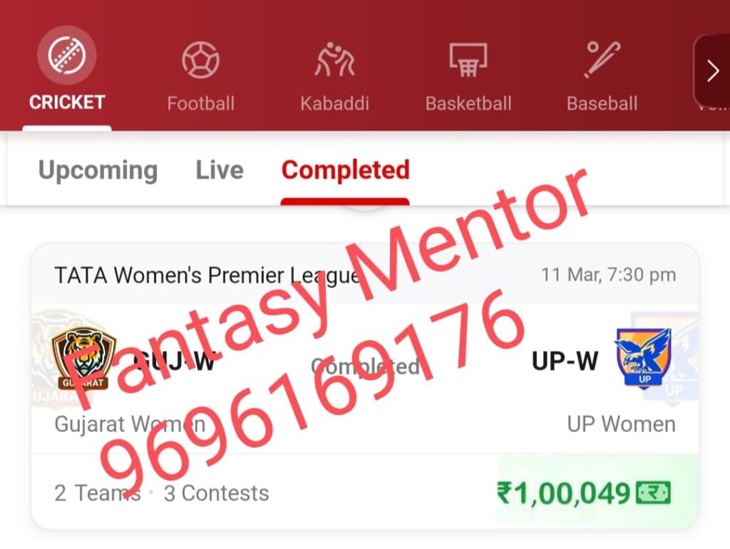 Winning screenshots, GUJ-W vs UP-W (Gujarat Giants vs UP Warriorz), 18th Match Women’s Premier League 2024 Dream Team – Results